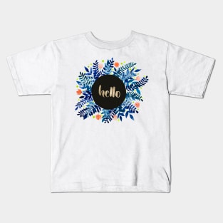 Hello flowers and branches - blue and orange Kids T-Shirt